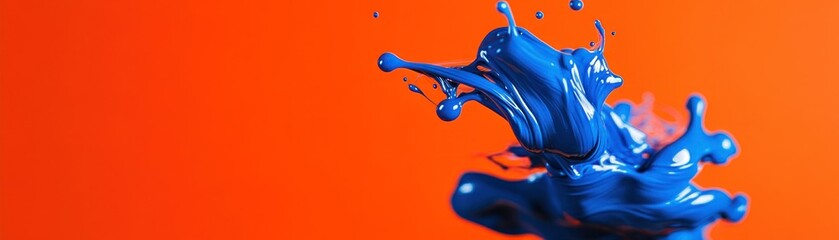 Poster - A vibrant splash of blue liquid on a bright orange background