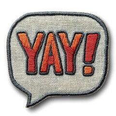 embroidered speech bubble patch with the word 