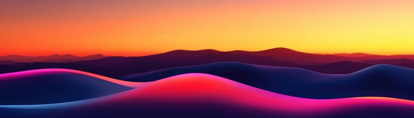 Poster - Abstract landscape features colorful waves and a vibrant sunset sky