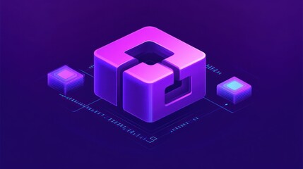 Poster - Isometric rendered computer art block design within a digital background
