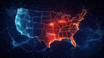Poster - Visual representation of the United States' communication network and digital connections