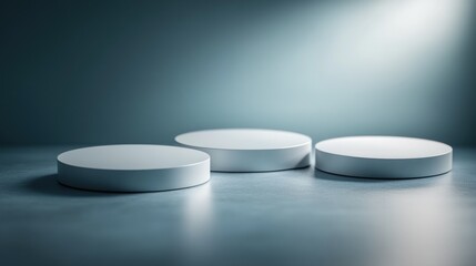 Poster - Three white circular platforms in an empty illuminated studio
