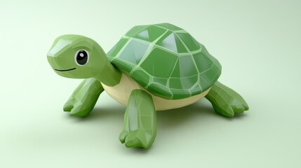 Poster - A Green Low Poly Turtle Standing On A Light Green Surface