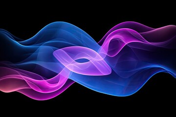 Wall Mural - abstract flowing neon waves in vibrant blue and pink hues on black background
