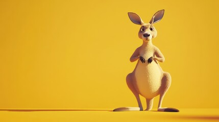 Poster - A Cartoon Illustration Depicts a Standing Kangaroo on Yellow Background