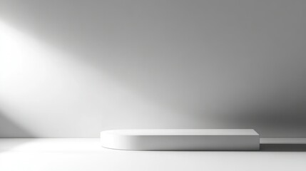 Poster - A minimalist white stage with a simple curved pedestal