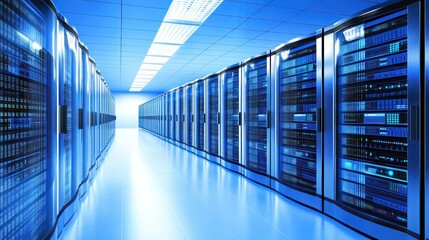 Poster - Rows of computer servers inside a large modern data center