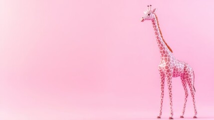 Poster - Pink Giraffe Standing Against A Soft Pink Gradient Background