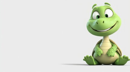 Poster - A cheerful cartoon turtle smiling while sitting on the floor
