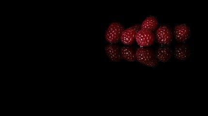 Poster - Fresh red raspberries arranged together with their beautiful reflections
