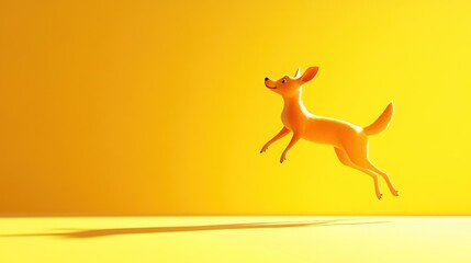 Poster - A stylized yellow dog jumps happily across a bright background