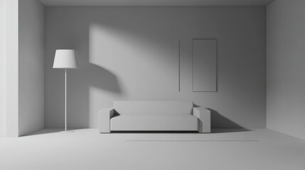 Poster - A minimalist living room with white walls and furniture