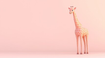 Poster - A friendly illustrated giraffe standing on a solid pink background