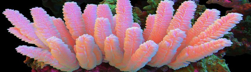 Poster - Vivid pink coral structure displays intricate details in underwater environment