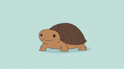 Poster - An adorable cartoon turtle is smiling on a light blue background