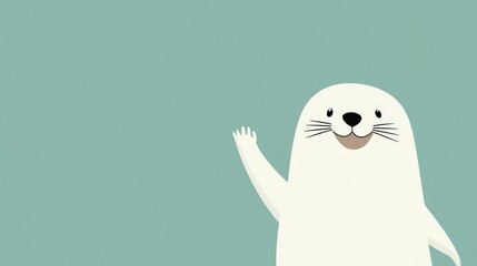 Poster - A friendly cartoon seal waving with a light teal background