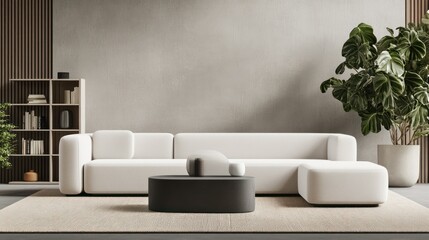 Poster - A modern minimalist living room interior showcasing furniture and decor