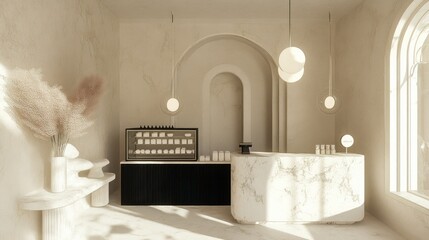 Poster - Interior design showcasing a modern spa reception area aesthetic
