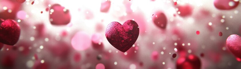 Poster - Floating hearts and bokeh create a romantic and dreamy background scene