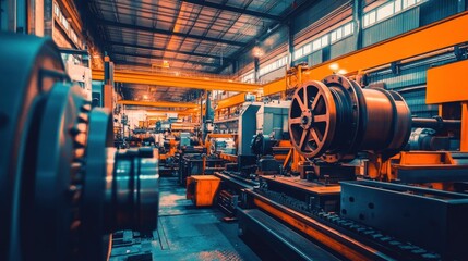 Poster - Large factory floor shows industrial machinery and equipment layout