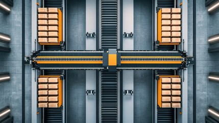 Poster - Overhead view of an automated robotic warehouse system with packages