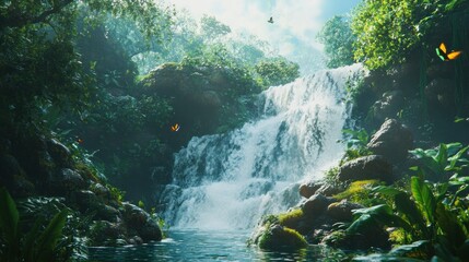 Poster - A Beautiful Waterfall Cascading Into A Calm Forest Pool