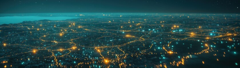 Poster - Illuminated city lights viewed from a high altitude at night