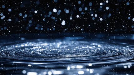 Aufkleber - Glittering water surface reflecting shimmering lights in a dark environment