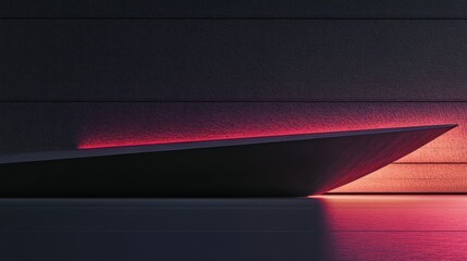 Poster - A minimalistic modern structure displays an illuminated red light effect