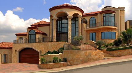 Aufkleber - Luxurious Mansion Displaying Architectural Design and Landscaping Outdoors