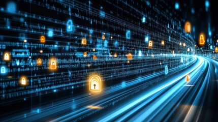Poster - Animated depiction of a flowing network with security locks present