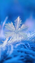 Poster - A delicate snowflake resting on a soft and textured surface