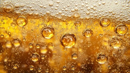 Poster - Close up view of bubbly golden liquid formation