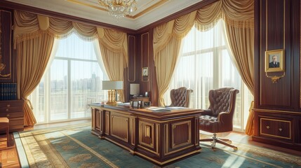 Poster - A luxurious and classic office interior with grand decorations and desk