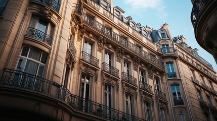 Poster - An ornate building facade showcases architectural details in the sunlight