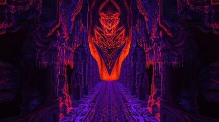 Poster - A symmetrical futuristic illuminated corridor with an open portal ahead