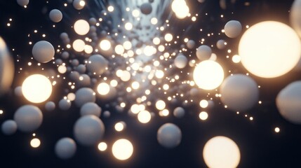 Poster - Many luminous glowing spheres suspended in dark space appear to float