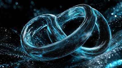 Poster - Abstract three dimensional interlocking rings illuminated with blue light