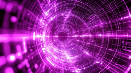 Poster - A futuristic tunnel with glowing neon lines and circles