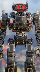 Poster - A mechanical humanoid robot standing with a detailed metallic body