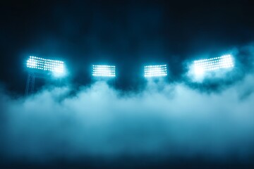Poster - Stadium lights shining through fog at night.