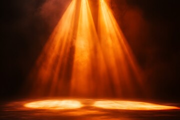 Poster - Two orange spotlights illuminate smoky dark floor.