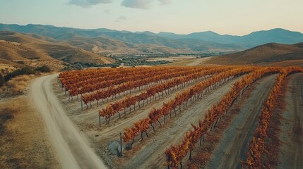 Poster - Scenic aerial view of a vineyard during the autumn season