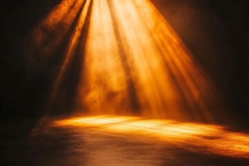 Poster - Warm stage light beams on smoky floor.