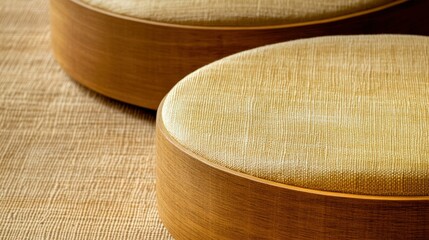 Poster - Two circular wooden stools feature soft textured upholstered seats