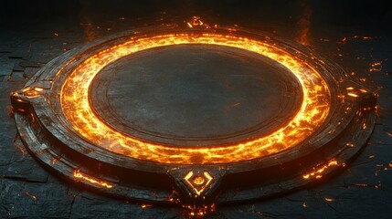 Poster - An oval shaped platform with fiery glowing elements in design