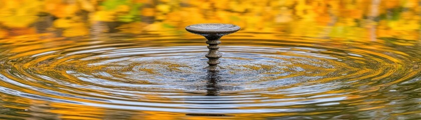 Poster - A small water fountain creating ripples in a pond with reflections