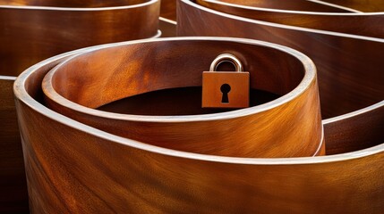 Aufkleber - An abstract view of wooden curving forms with a padlock