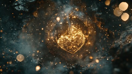 Poster - A glowing heart encompassed within an ethereal sphere in space