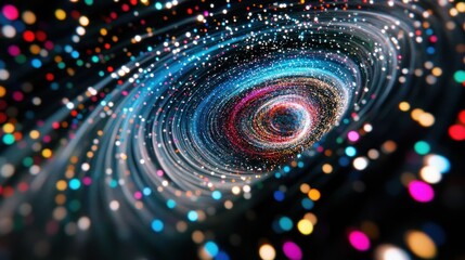Poster - A colorful swirling vortex of lights and particles creates an abstract design